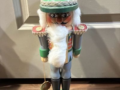 Vintage Wooden Christmas Soldier Nutcracker Green Hat 10 Inch
