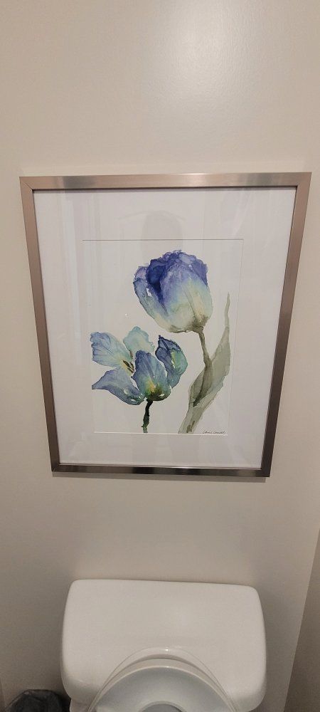 Framed Blue Tulip Watercolor Print Wall Art - Elegant Floral Decor