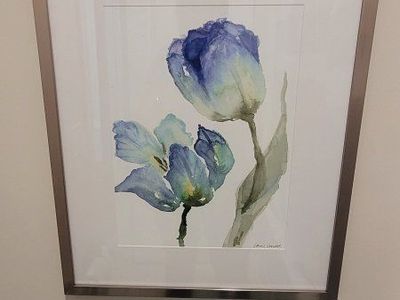 Framed Blue Tulip Watercolor Print Wall Art - Elegant Floral Decor