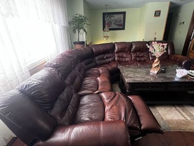 Dark Burgundy Leather Sectional – Great Condition