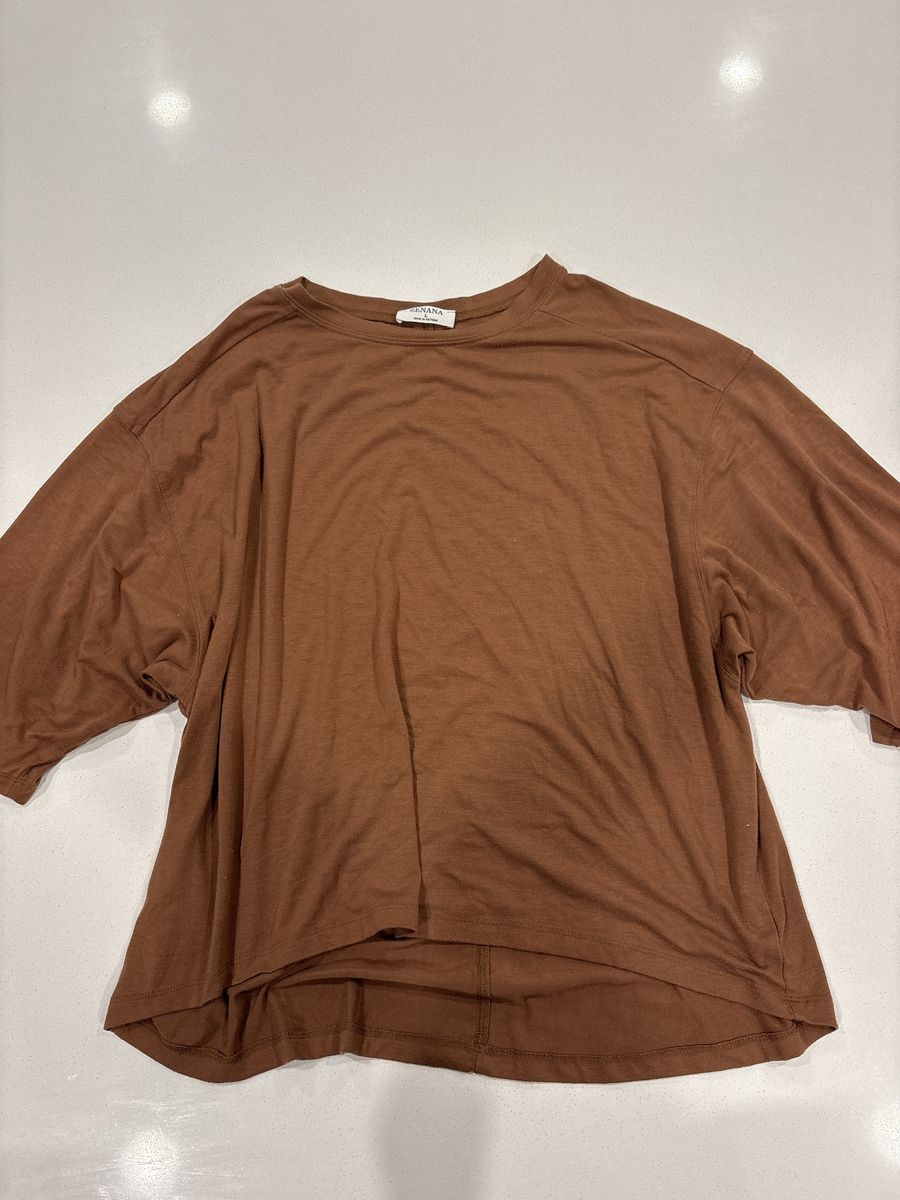 Zenana Women's Brown Short Sleeve Oversized Top Size L