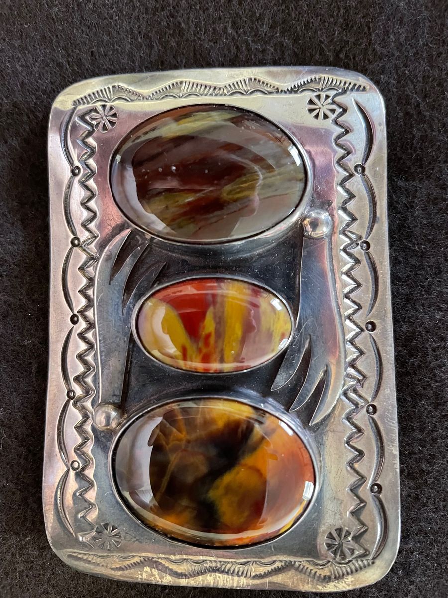 SILVER AND SEMI PRECIOUS STONE BELT BUCKLE