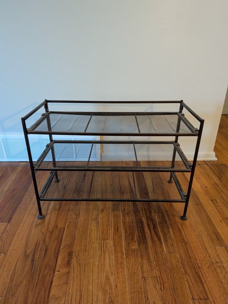 Dark Brown 3-Tier Metal Mesh Shoe Rack