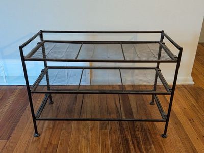 Dark Brown 3-Tier Metal Mesh Shoe Rack