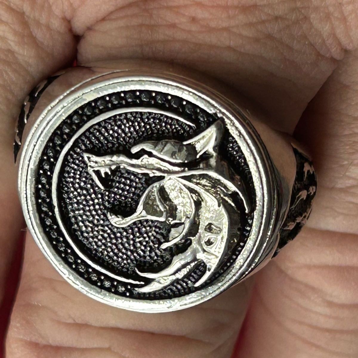 Wolf Head Biker Rider Paw Jungle Animal 925 Sterling Silver Signet Men's Ring