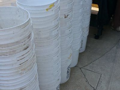 Used Ropak 4 Gallon Buckets ~70 White Plastic Pails without handles or lids for Storage, Gardening, DIY
