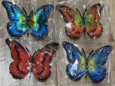 4-Pack Metal Butterfly Outdoor Wall Decor- 6.5'' Double Wings Butterflies, Hanging Decorations DW2
