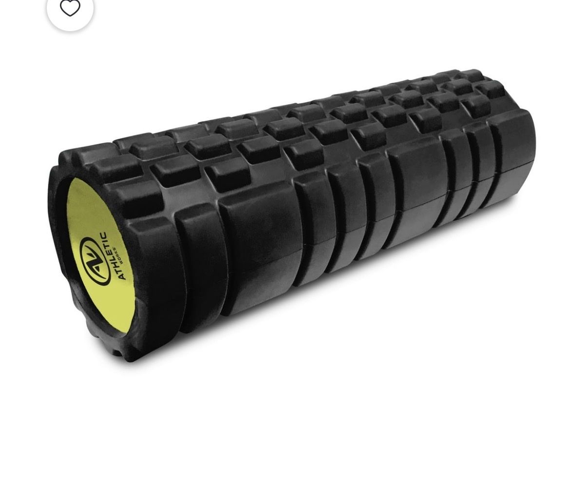 New, Athletic Works 18” x 5 1/2” hollow core foam roller, firm, deep tissue, massage, roller, black