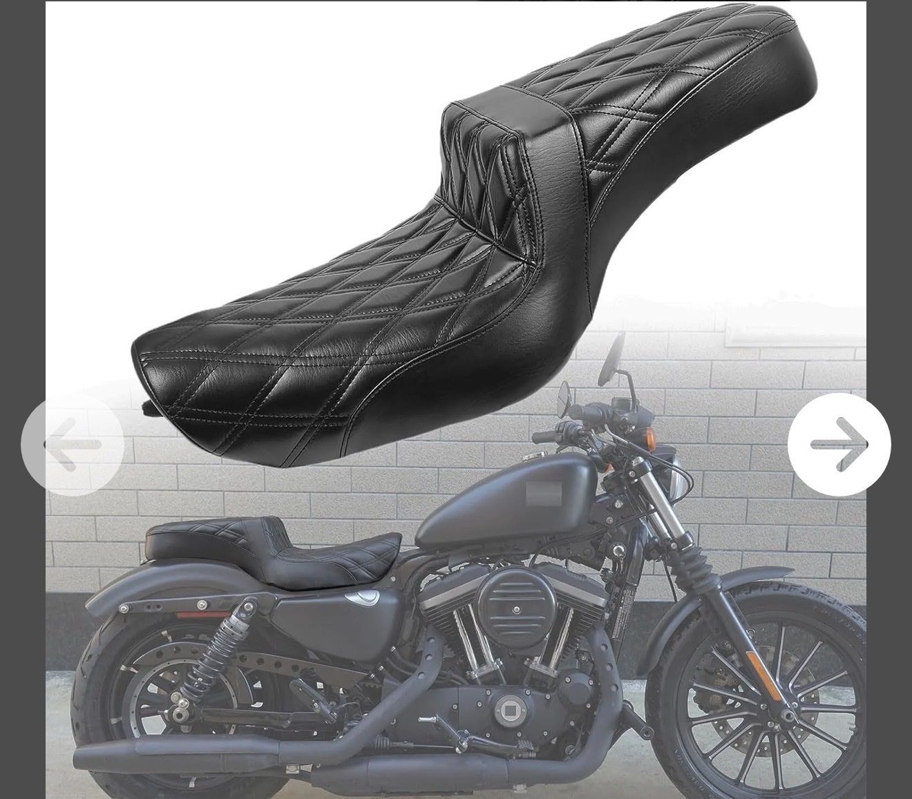 Black Diamond Stitched Motorcycle Seat for Harley Sportster 3.3-4.5 Gal Tanks - New