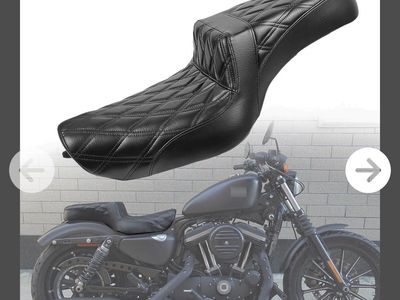 Black Diamond Stitched Motorcycle Seat for Harley Sportster 3.3-4.5 Gal Tanks - New