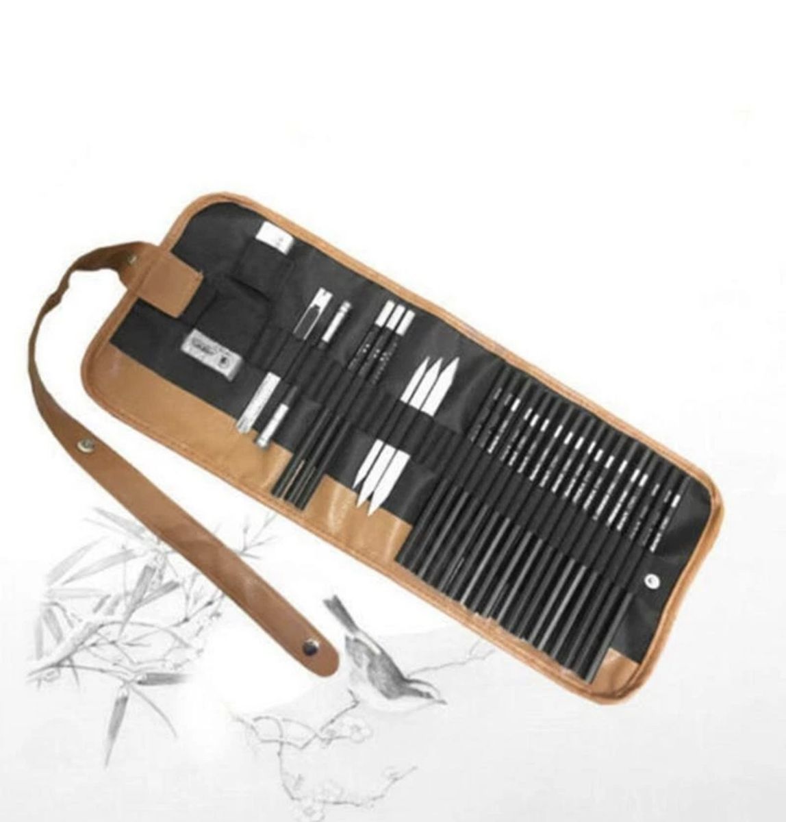 Sketching & Drawing Pencil Set with Roll-Up Canvas Case