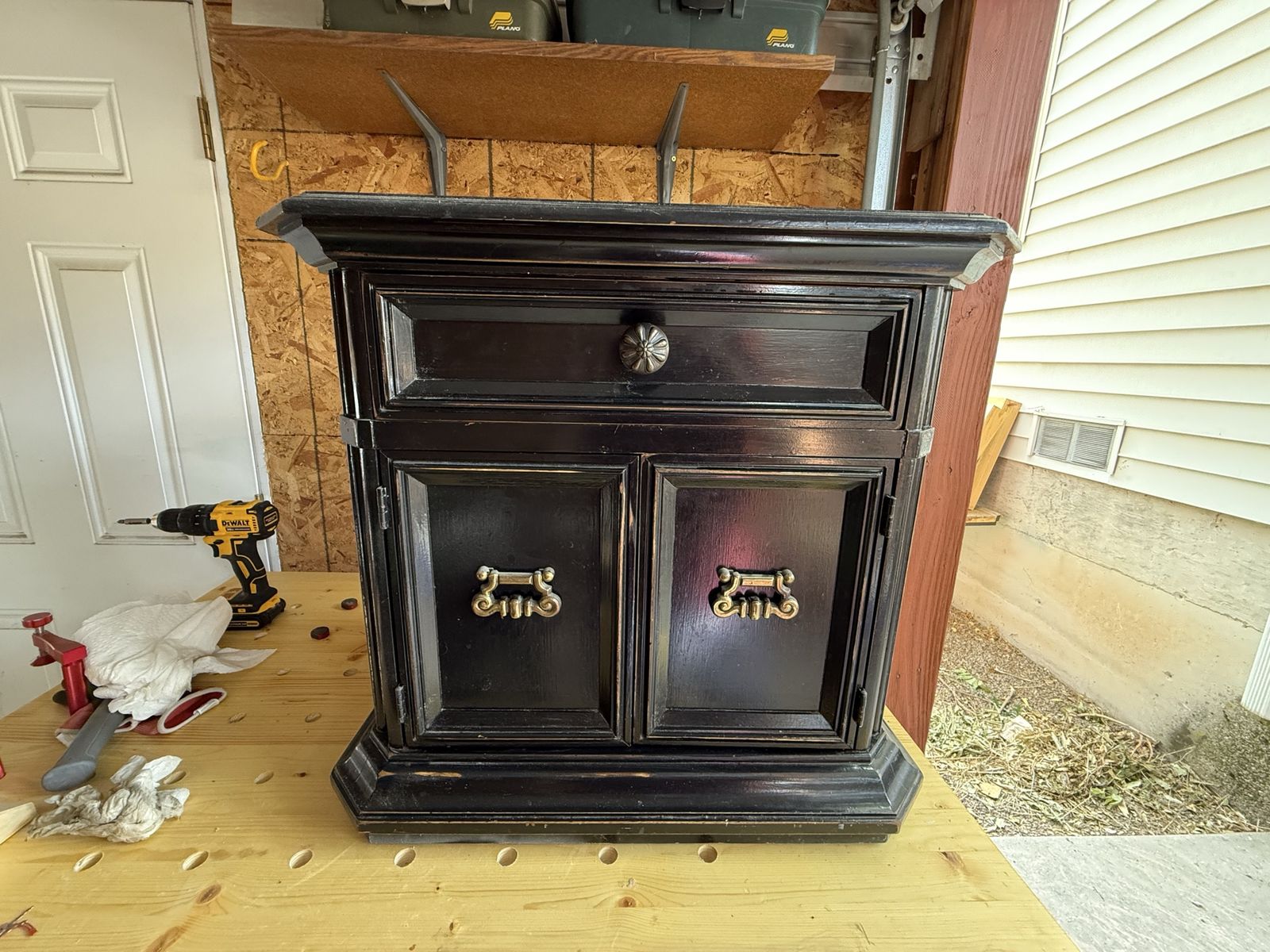 Solid Wood Black Nightstand with Drawer and Cabinet Storage