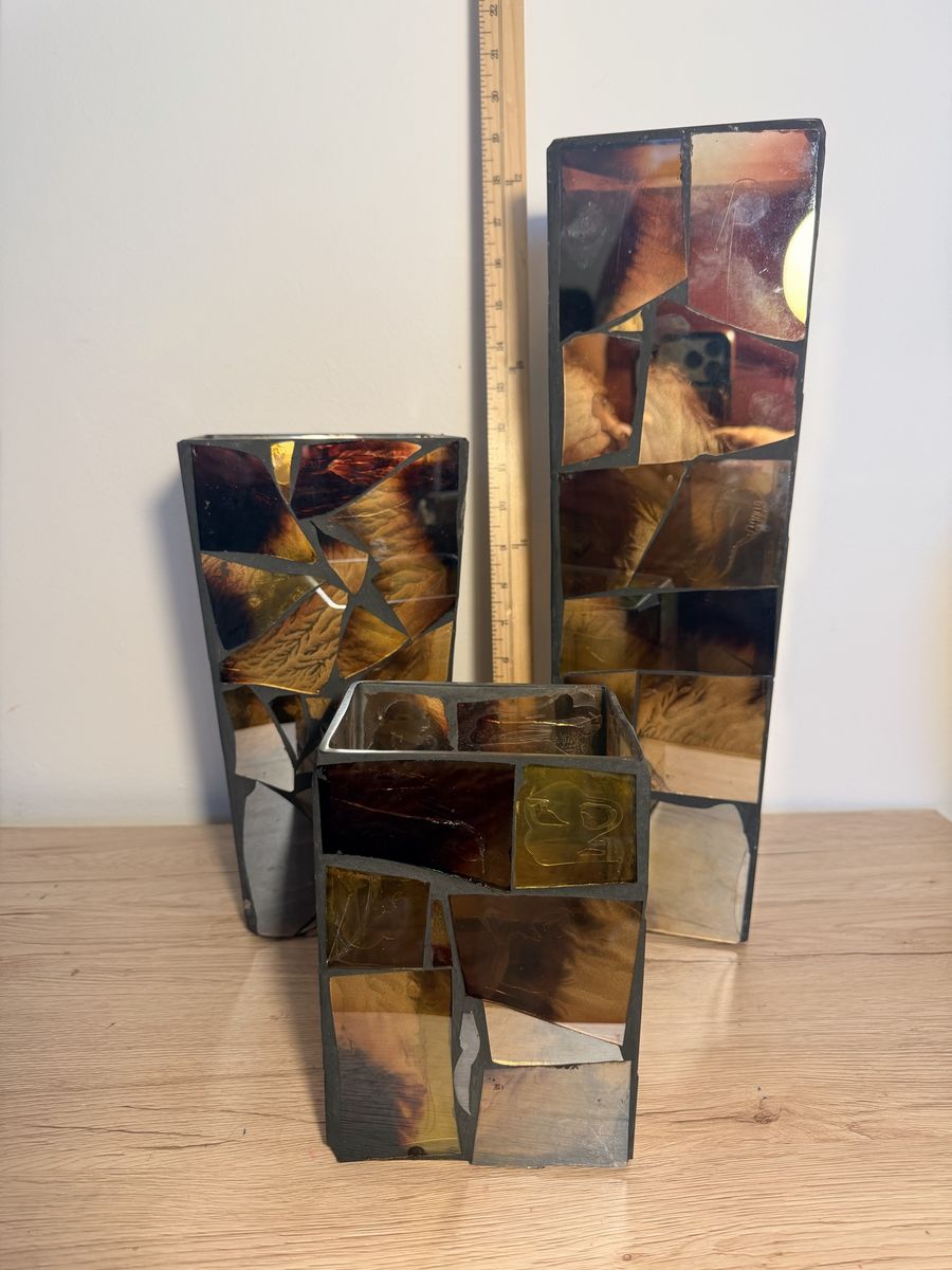 3 stained glass vases