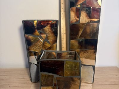 3 stained glass vases