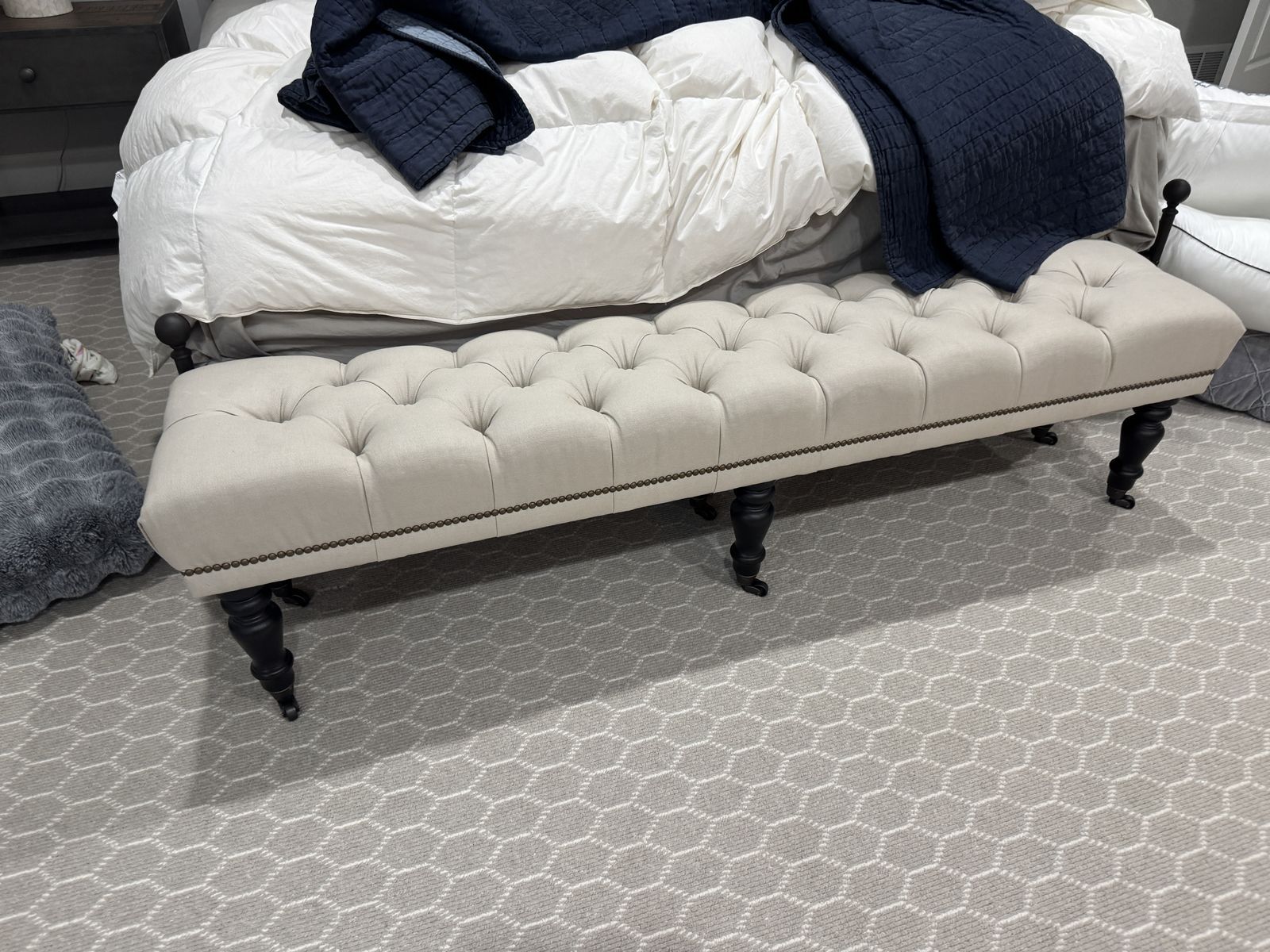 Tufted Linen Bench
