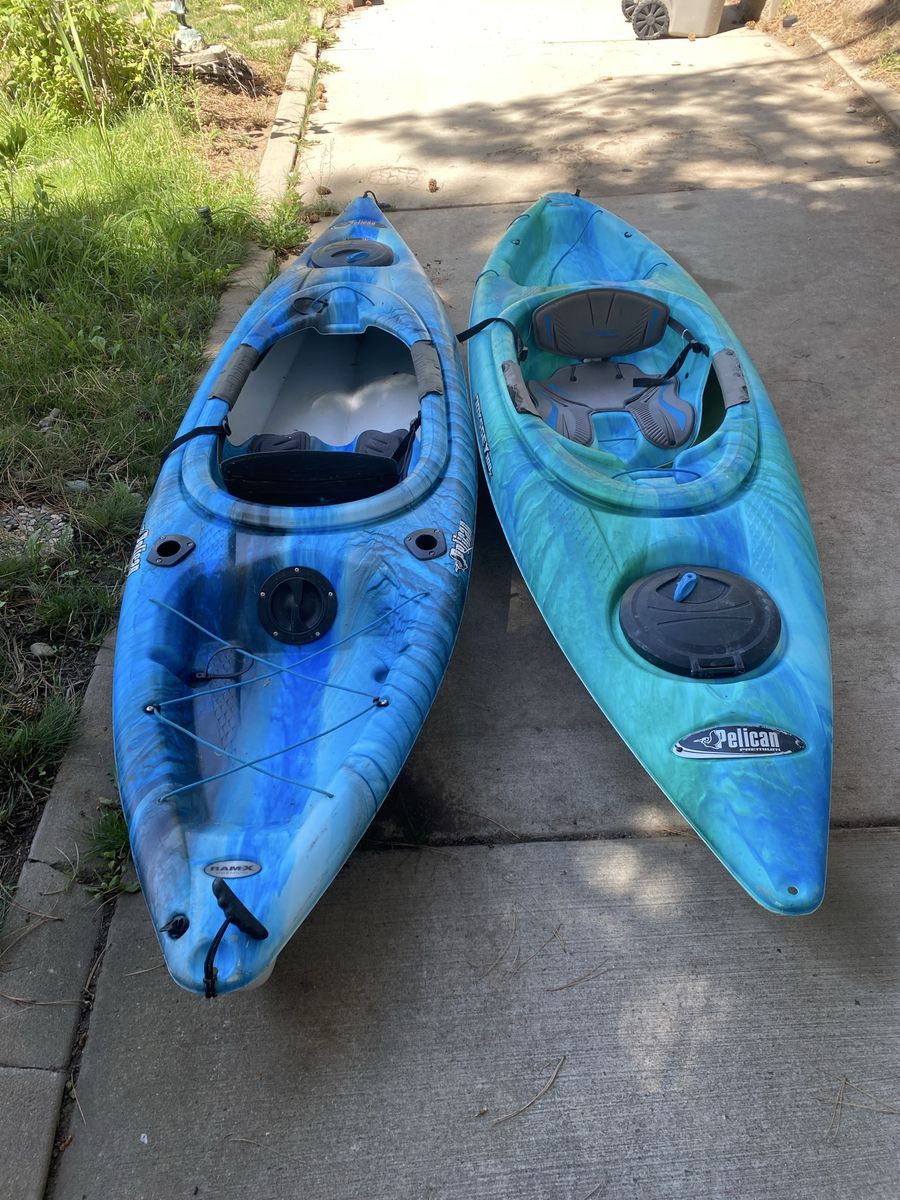 Set of 2 Pelican Kayaks - and paddles in great shape