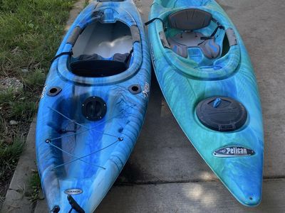 Set of 2 Pelican Kayaks - and paddles in great shape
