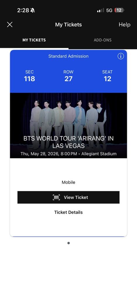 BTS ticket for Las Vegas concert