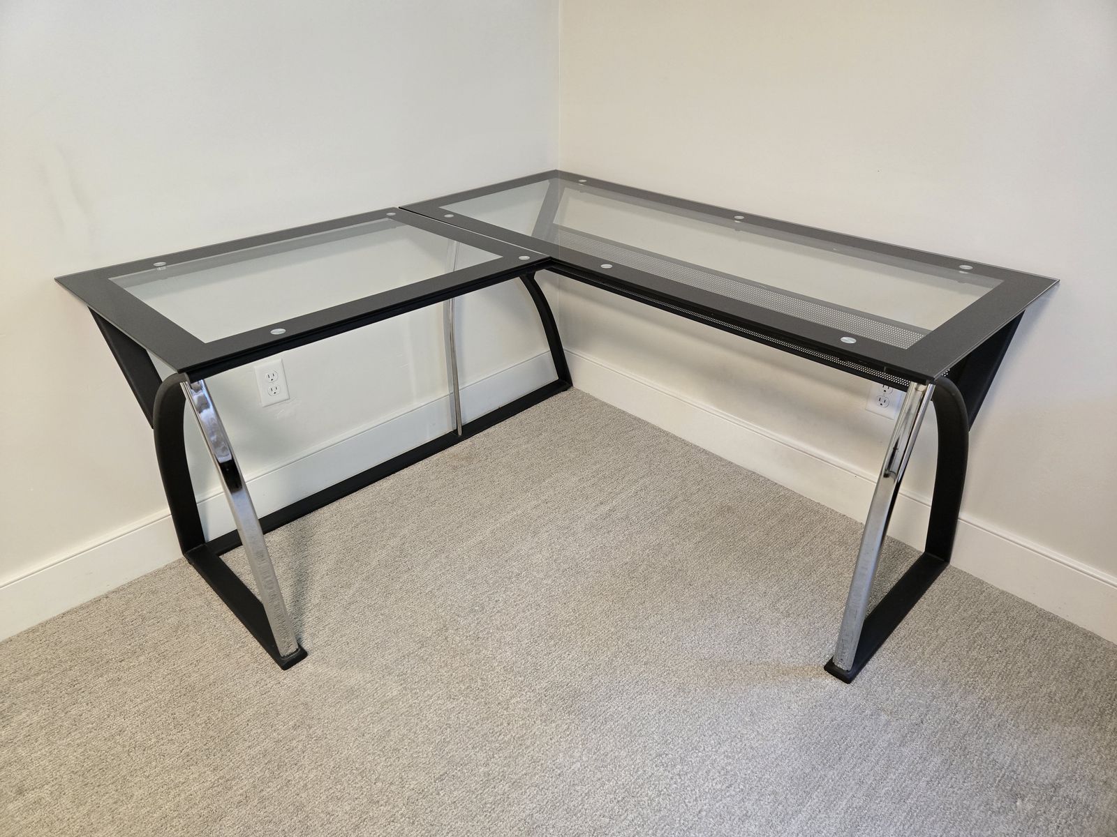 Glass Top Black L-Shaped Corner Desk
