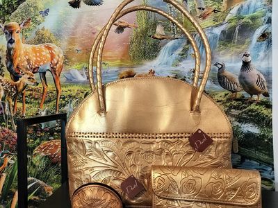 Rolled art all Leather Bag set coin and wallet