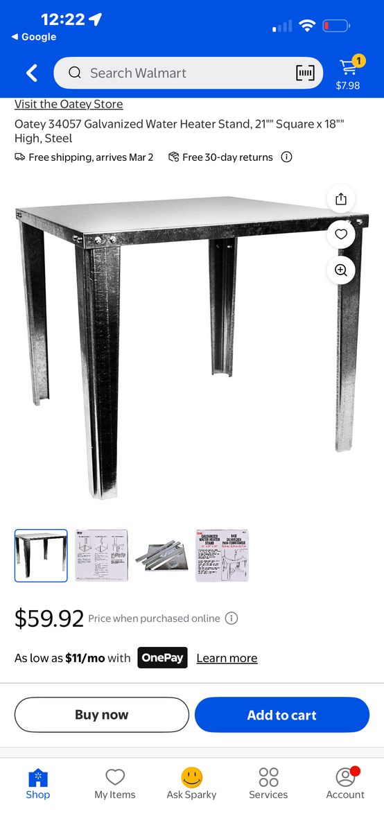 Oatey galvanized water heater stand, model #34057,