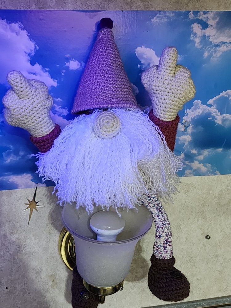 Handmade Crocheted Gnome Figurine with Middle Fingers