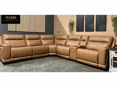 LAURETTA CAMEL LEATHER RECLINER SECTIONAL WE OFFER DELIVERY