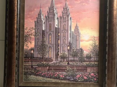 Framed Salt Lake City LDS Temple Artwork – Stunning Sunset Scene - 24"W x 30"H