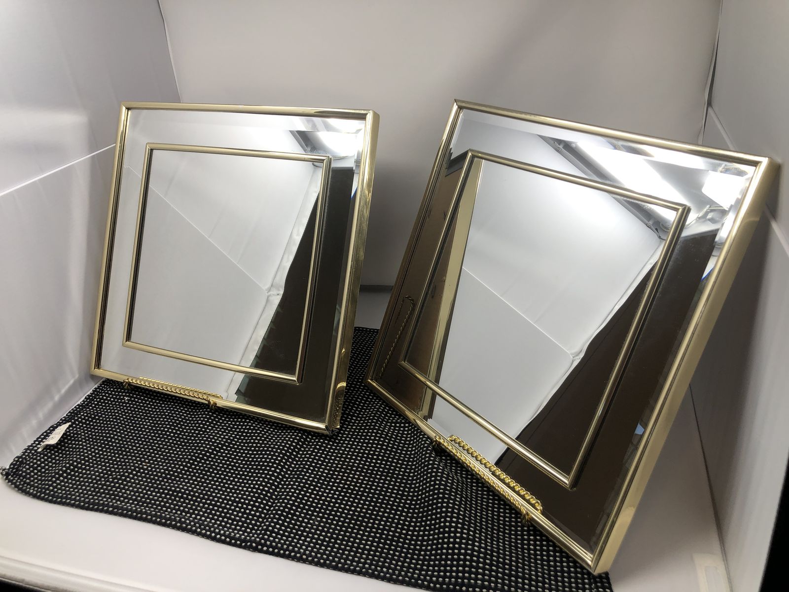 Vintage Gold Art Deco Mirror - Diamond Square Mirror - Post Modern Era