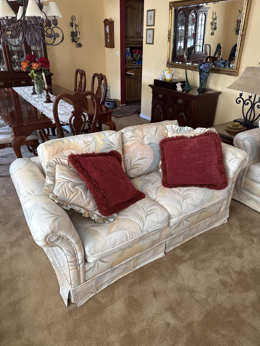 Flowered sofa and love seat