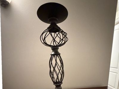 Rustic Black Wrought Iron Candle Holder - Twisted Cage Design, 14.5" Tall, Dark Gray Finish
