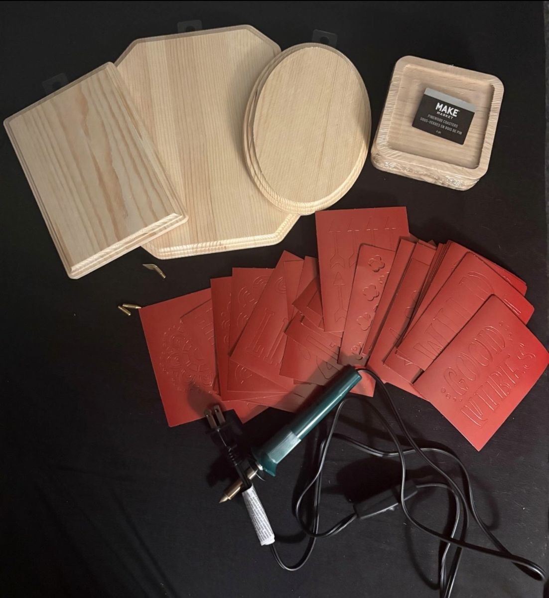 Make Market Wood burning/carving Kit with Wood Blanks, Coasters & Stencils - Create Custom Designs