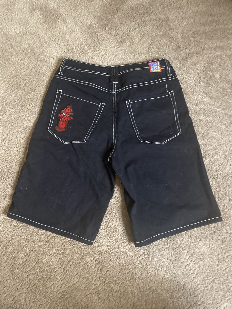 Vintage JNCO Fire Hydrant Embroidered Black Denim Shorts Size 27