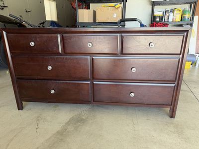 RC Wiley 7-Drawer Dark Brown Wood Dresser with Mirror - 64" Wide, Dove Tail Drawers