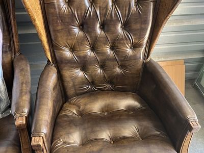Pair of Oversized Tufted Wingback Chairs - Rustic Leather Executive Style - $500 OBO
