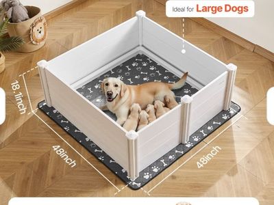 VEVOR Dogs Whelping Box, 48 x 48 x 18.1 inch, Plastic PVC Puppies Playpen with Height Adjustable Door and Washable Pee Pad fence