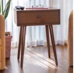 Mid century modern walnut end table night stand with storage