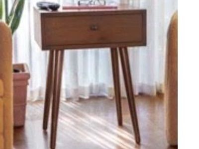 Mid century modern walnut end table night stand with storage