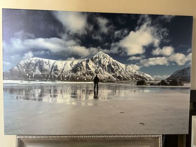 40x26 Canvas Wall Art – Snowy Mountain Landscape with Hiker