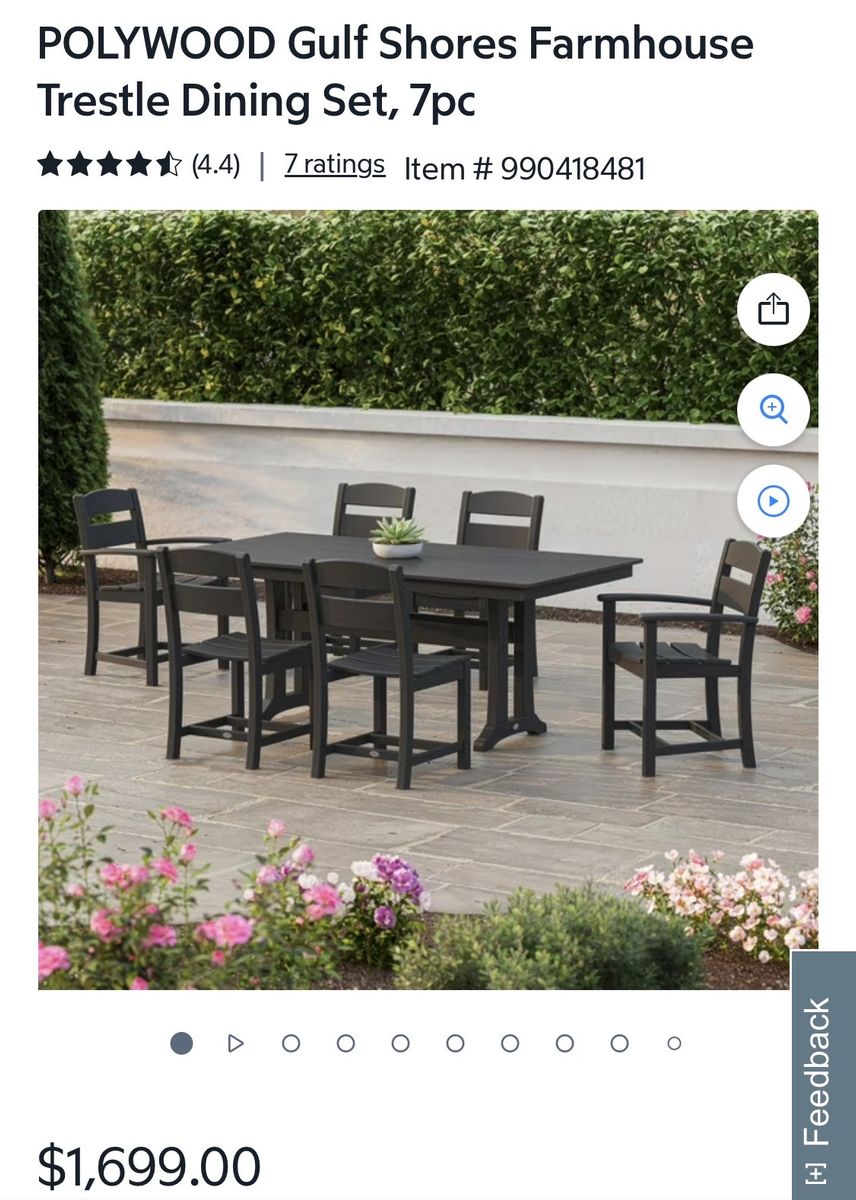 POLYWOOD Gulf Shores Farmhouse Trestle Dining Set, 7pc - All-Weather HDPE, Black