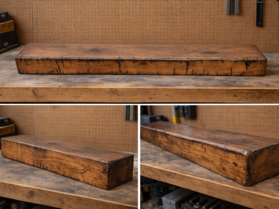 Handcrafted Rustic Wood Mantel – Floating Beam + Mounting Block (Easy Install)