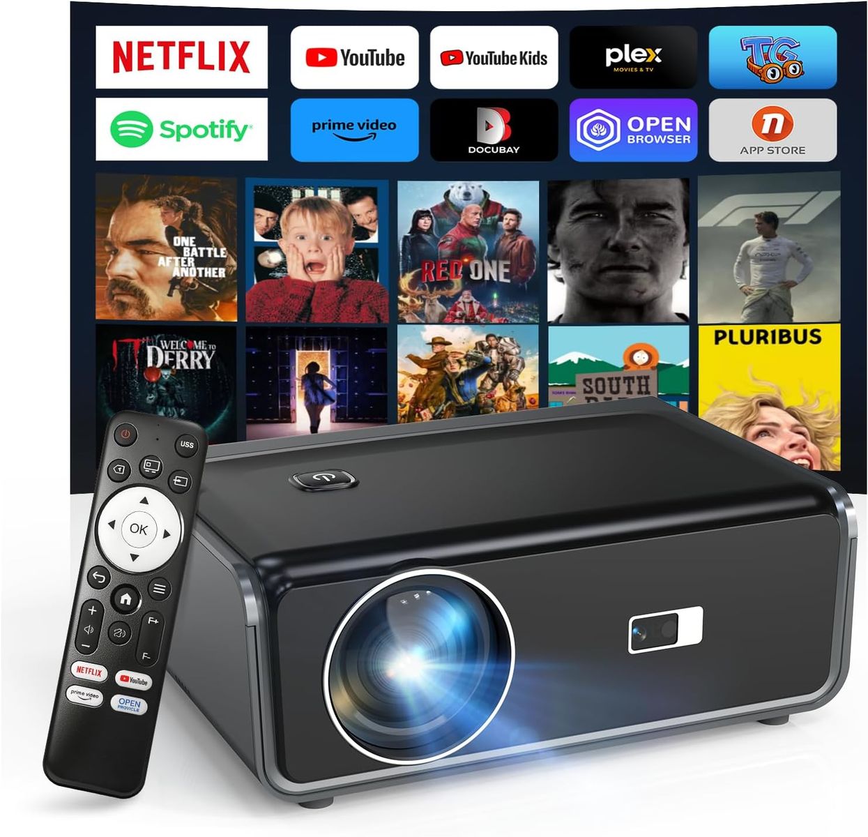 NEW Compatible with Netflix/High Brightness Smart Projector with WiFi 6 Bluetooth 5.3, 4K Outdoor Movie Projector