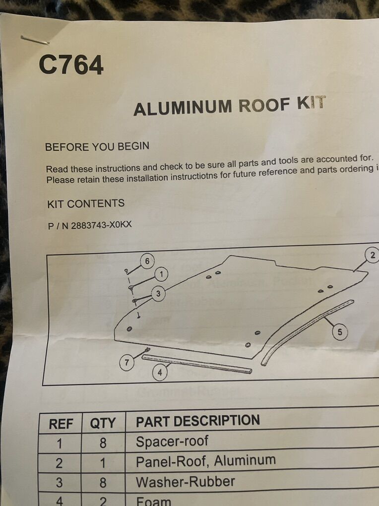 C 764 aluminium Roof Kit