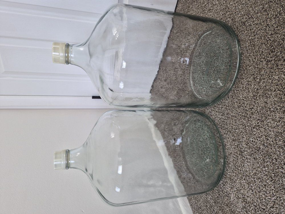 2 Vintage 6 1/2 Gallon Clear Glass Jugs