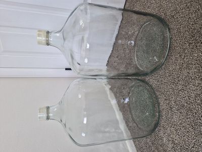 2 Vintage 6 1/2 Gallon Clear Glass Jugs