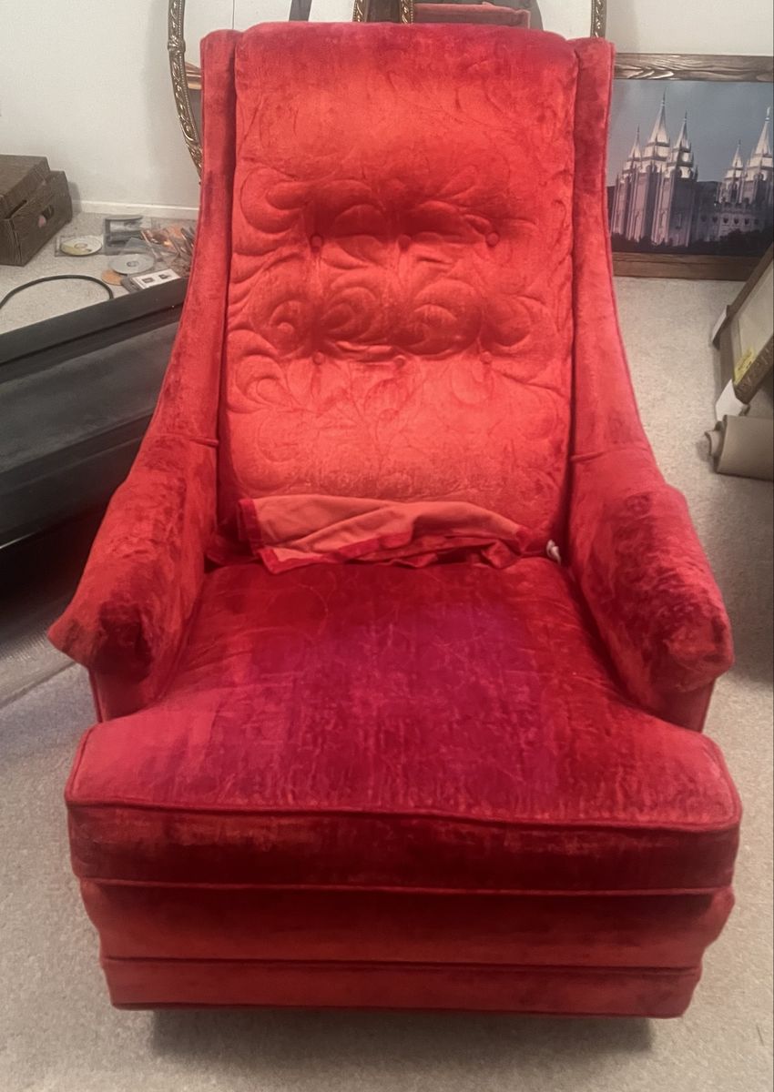 Vintage Red Velvet Tufted High-Back Recliner Rocker Chair