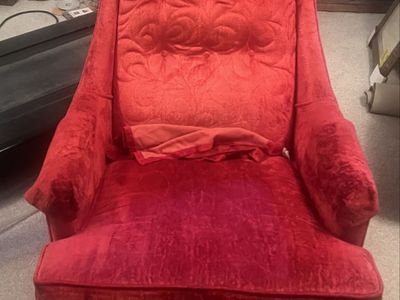 Vintage Red Velvet Tufted High-Back Recliner Rocker Chair