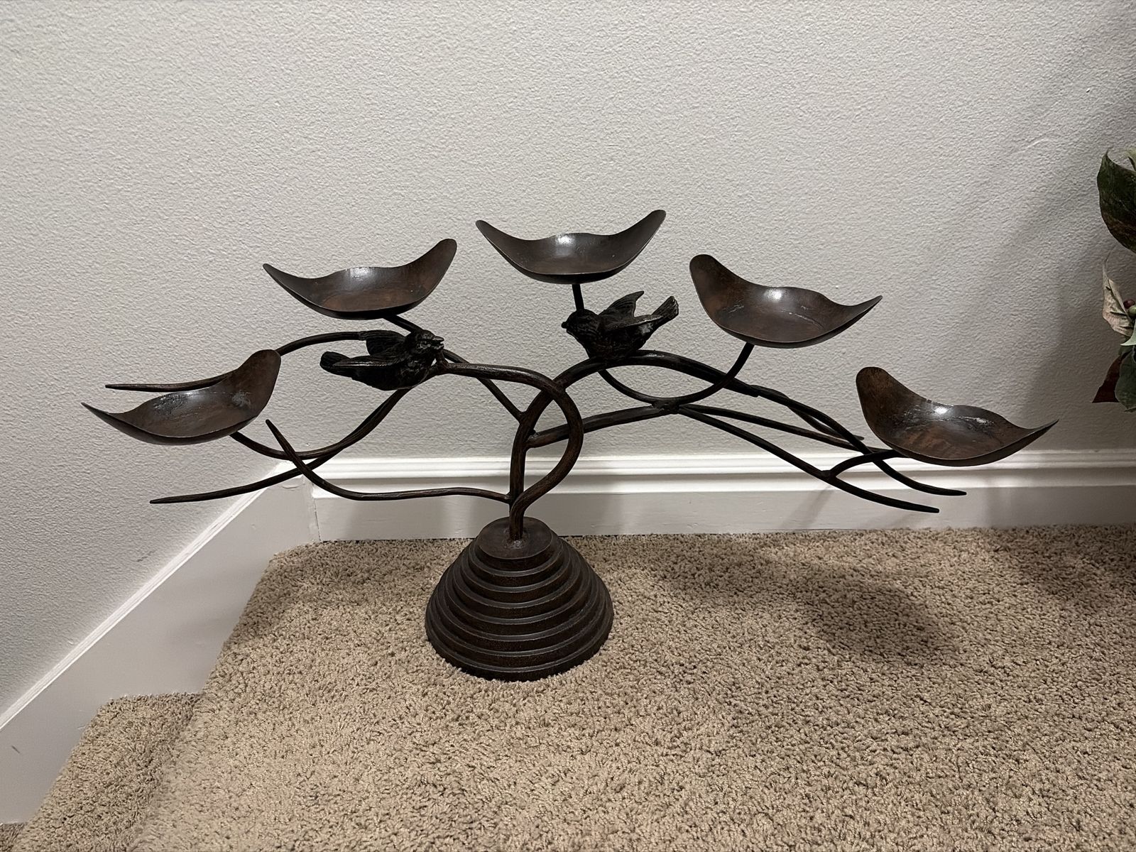 Large Bird Motif Wrought Iron Pillar Candle Holder
