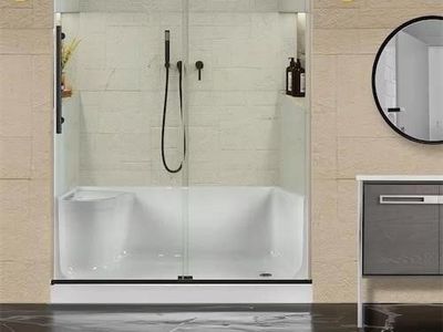 60 in. L x 32 in. W Alcove Shower Pan Base with Seat - Left Hand Drain in White