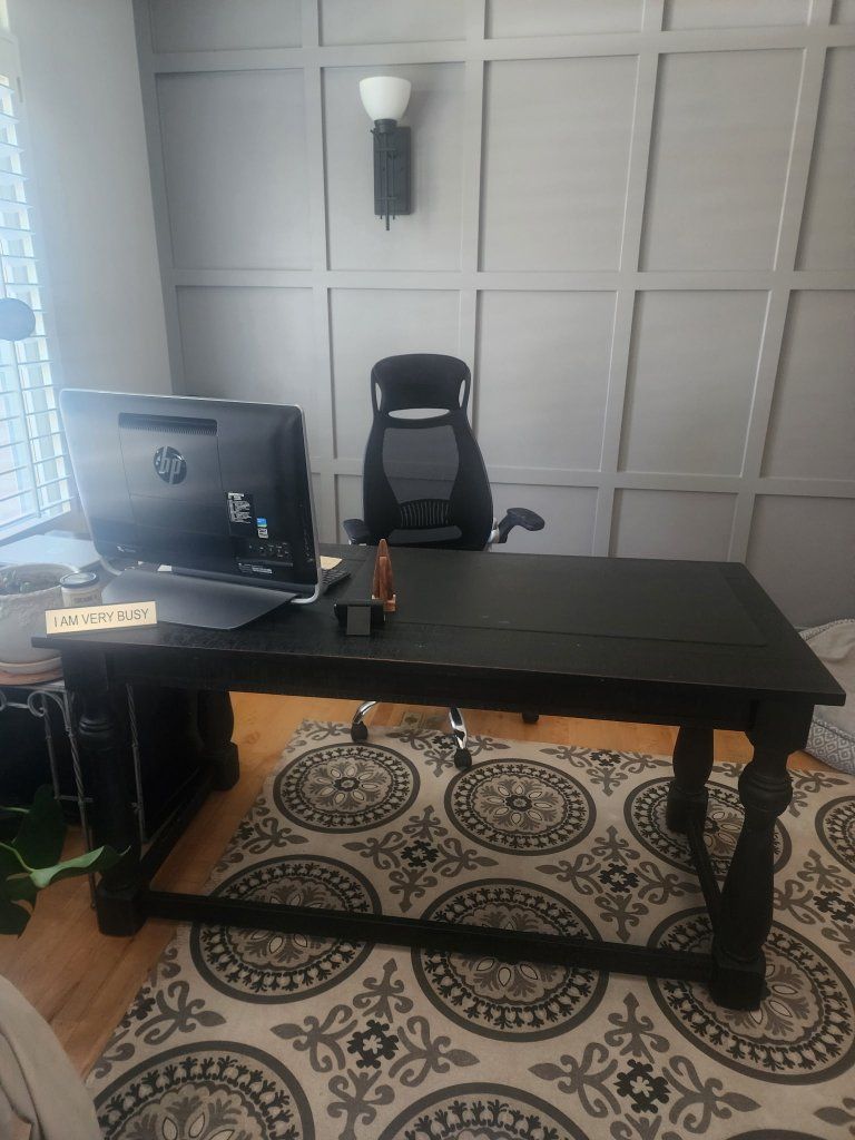 Black Wooden Executive Desk with Carved Legs - Spacious Home Office Furniture